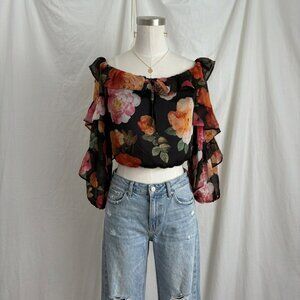 Guess Off The Shoulder Floral Crop Top XS NWT